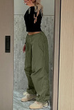 Green Casual Street Solid Patchwork Pocket Loose Mid Waist Straight Solid Color Bottoms