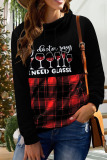 Red Casual Print Patchwork Turtleneck Tops