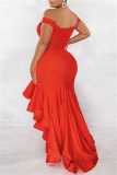 Red Fashion Sexy Formal Solid Patchwork Backless Off the Shoulder Evening Dress Dresses