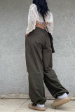 Skin Color Casual Street Solid Patchwork Pocket Loose Low Waist Wide Leg Solid Color Bottoms