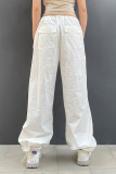 White Casual Street Solid Patchwork Pocket Straight Low Waist Wide Leg Solid Color Bottoms