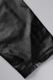 Black Street Solid Patchwork Turndown Collar Plus Size Overcoat