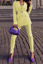 Yellow Street Solid Patchwork Turndown Collar Long Sleeve Two Pieces