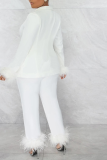 White Street Solid Tassel Turndown Collar Long Sleeve Two Pieces