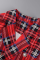 Red Street Plaid Patchwork Turndown Collar Outerwear