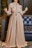 Khaki Casual Elegant Solid Patchwork Buttons Fold With Belt Turndown Collar Straight Jumpsuits