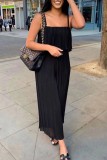 Black Sexy Casual Solid Patchwork Backless Spaghetti Strap Regular Jumpsuits