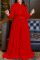 Red Casual Elegant Solid Patchwork Buttons Fold With Belt Turndown Collar Straight Jumpsuits