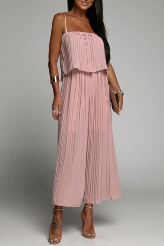 Pink Sexy Casual Solid Patchwork Backless Spaghetti Strap Regular Jumpsuits