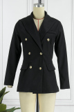 Black Casual Solid Patchwork Turn-back Collar Outerwear