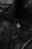 Black Street Solid Patchwork Turndown Collar Plus Size Overcoat