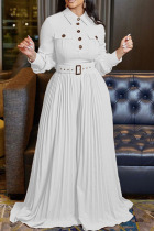 White Casual Elegant Solid Patchwork Buttons Fold With Belt Turndown Collar Straight Jumpsuits