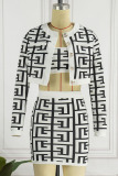 White Sexy Print Patchwork Buckle Long Sleeve Two Pieces