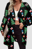 Santa Claus Casual Print Patchwork Cardigan Collar Outerwear
