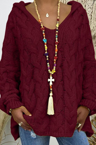 Wine Red Fashion Street Solid Patchwork Hooded Collar Tops