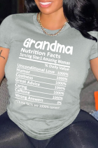 Grey Casual Street Print Patchwork Letter O Neck T-Shirts