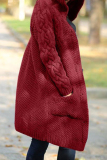 Burgundy Casual Solid Cardigan Hooded Collar Outerwear