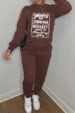 Black Casual Letter Print Basic O Neck Long Sleeve Two Pieces