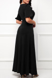 Black Casual Solid Patchwork O Neck Long Dress Dresses