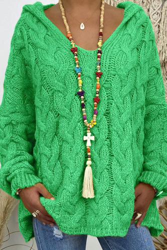Green Fashion Street Solid Patchwork Hooded Collar Tops