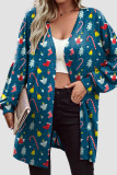 Christmas Tree Casual Print Patchwork Cardigan Collar Outerwear