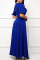 Dark Blue Casual Solid Patchwork O Neck Long Dress Dresses