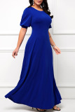 Blue Casual Solid Patchwork O Neck Long Dress Dresses