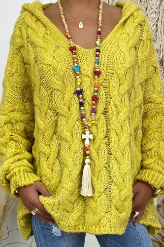 Yellow Fashion Street Solid Patchwork Hooded Collar Tops