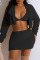 Black Sexy Casual Solid Basic Turndown Collar Long Sleeve Two Pieces