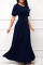 Dark Blue Casual Solid Patchwork O Neck Long Dress Dresses