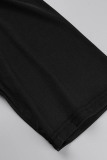 Black Casual Print Slit Half A Turtleneck Long Sleeve Dresses