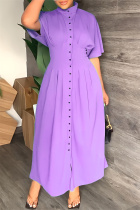 Purple Casual Solid Patchwork Half A Turtleneck Long Dress Dresses