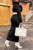 Black Casual Solid Patchwork Turtleneck Straight Dresses(Without Belt)