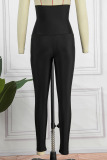 Black Casual Sportswear Solid Patchwork Skinny High Waist Pencil Solid Color Bottoms