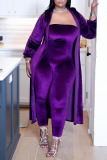 Purple Casual Solid Patchwork Strapless Long Sleeve Two Pieces