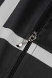 Black Casual Print Patchwork Turndown Collar Long Sleeve Three-piece Set