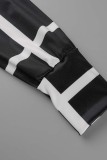Black Casual Print Patchwork Turndown Collar Long Sleeve Three-piece Set