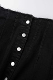 Black Casual Solid Patchwork Buttons High Waist Skinny Denim Skirts