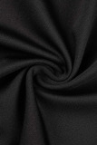 Black Casual Solid Patchwork Slit O Neck One Step Skirt Dresses