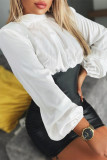 White Casual Solid Patchwork Contrast Half A Turtleneck Long Sleeve Dresses