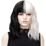 Black White Casual Daily Party Patchwork Contrast Wigs