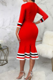 Red Casual Solid Patchwork O Neck Trumpet Mermaid Dresses