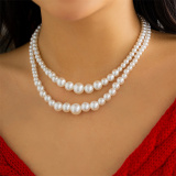 White Daily Party Geometric Patchwork Pearl Necklaces
