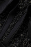 Black Elegant Solid Patchwork O Neck Evening Dress Dresses
