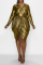 Gold Party Solid Fold Plus Size Dresses