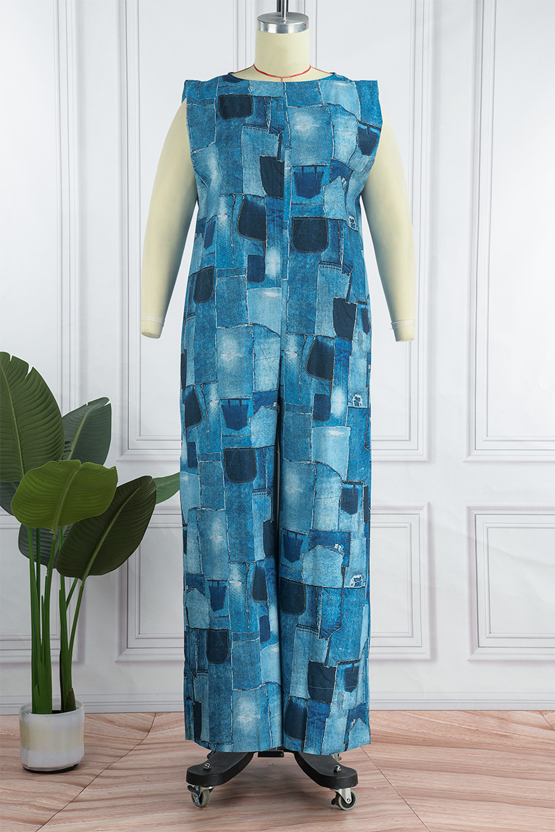 Casual Solid Patchwork O Neck Regular Jumpsuits