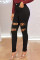 Black Casual Solid Hollowed Out Frenulum High Waist Skinny Denim Jeans