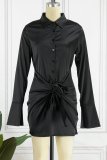 Black Sexy Casual Solid Patchwork Turndown Collar Long Sleeve Dresses