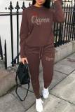 Burgundy Casual Solid Patchwork Hot Drill Hooded Collar Long Sleeve Two Pieces