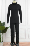 Black Casual Solid Patchwork Turtleneck Long Sleeve Two Pieces